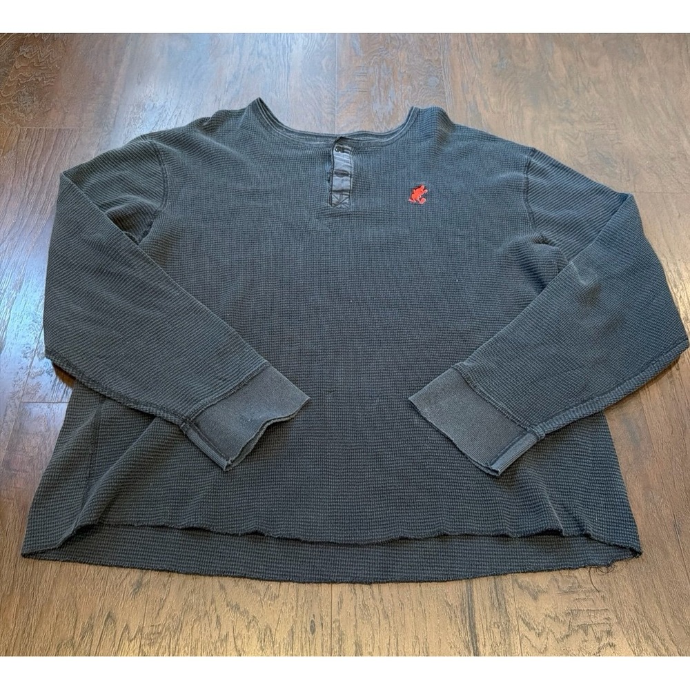 Mickey‎ Mouse Embroidered Long Sleeve Black Waffle Shirt sz xxl